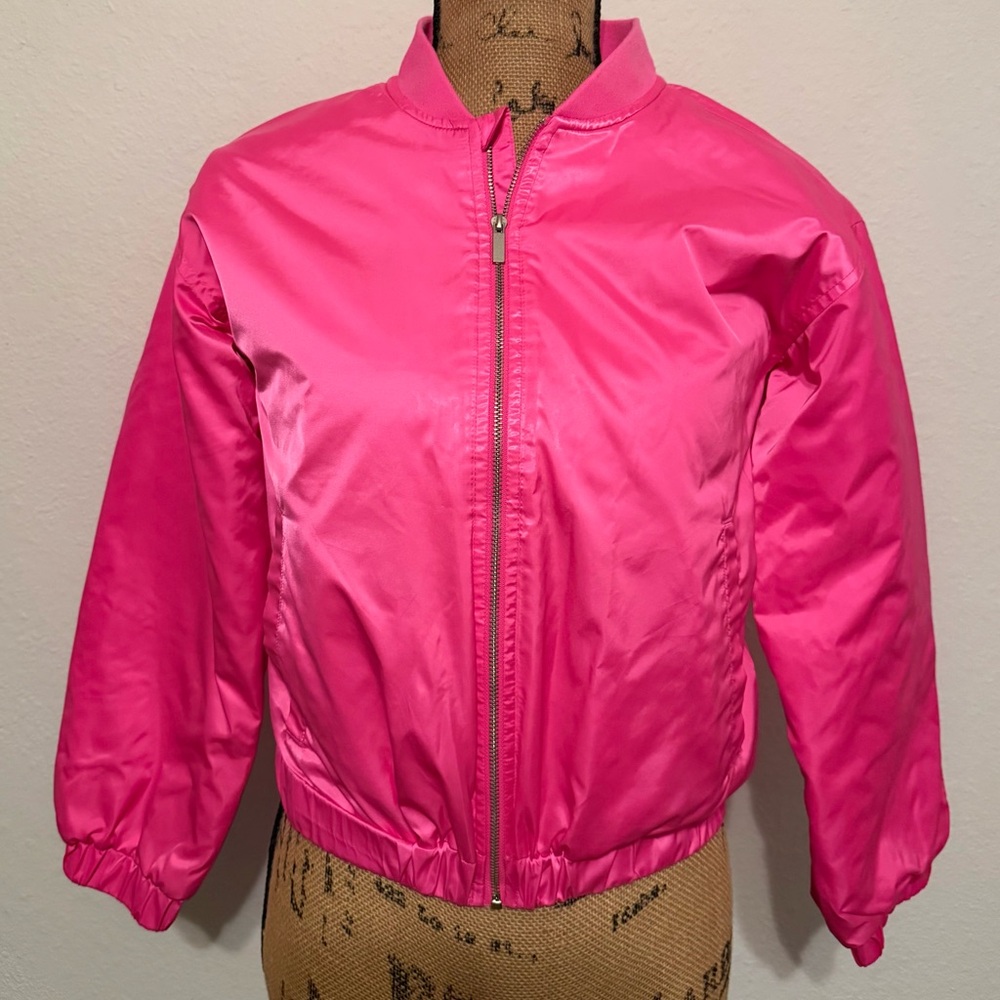 Vibrant hot pink Cat & Jack Kids bomber jacket 10/12